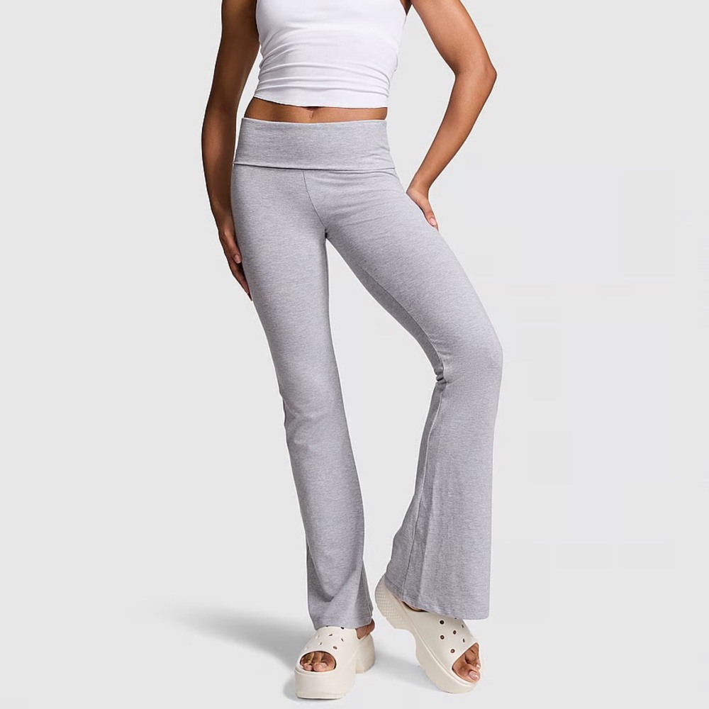 Gray Women's PINK Fold Over Flared Leggings